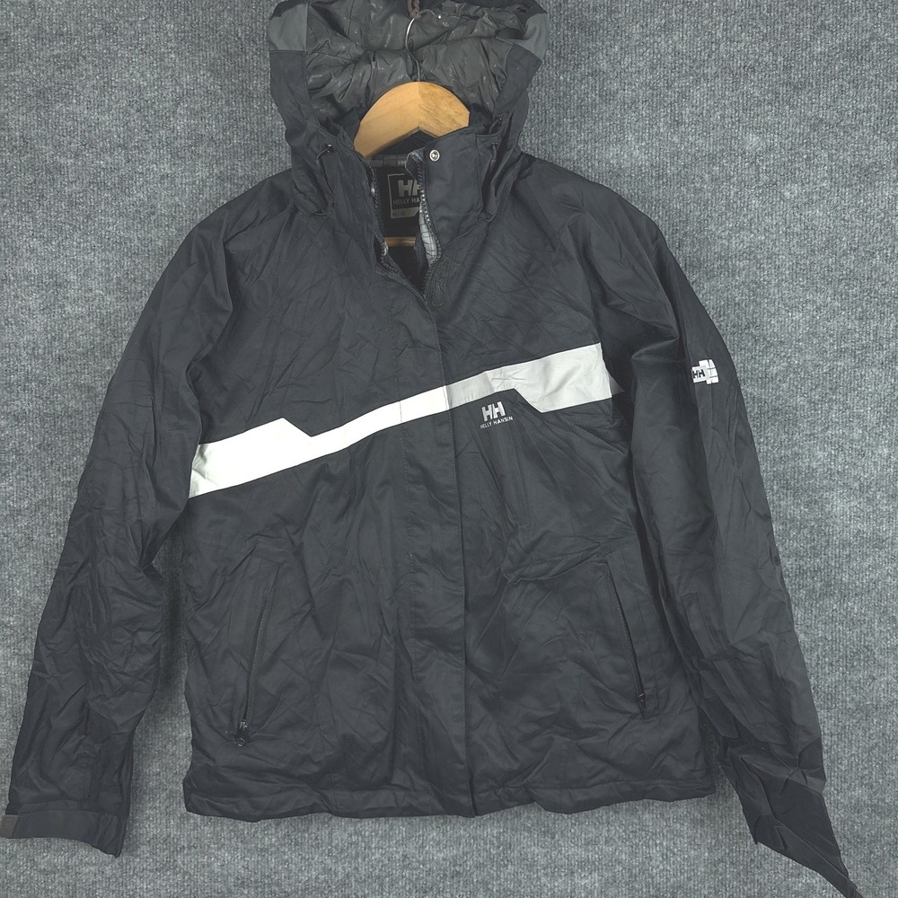 Y2K Helly Hansen Ski Jacket Shell Womens Medium HellyTech Black Full Zip